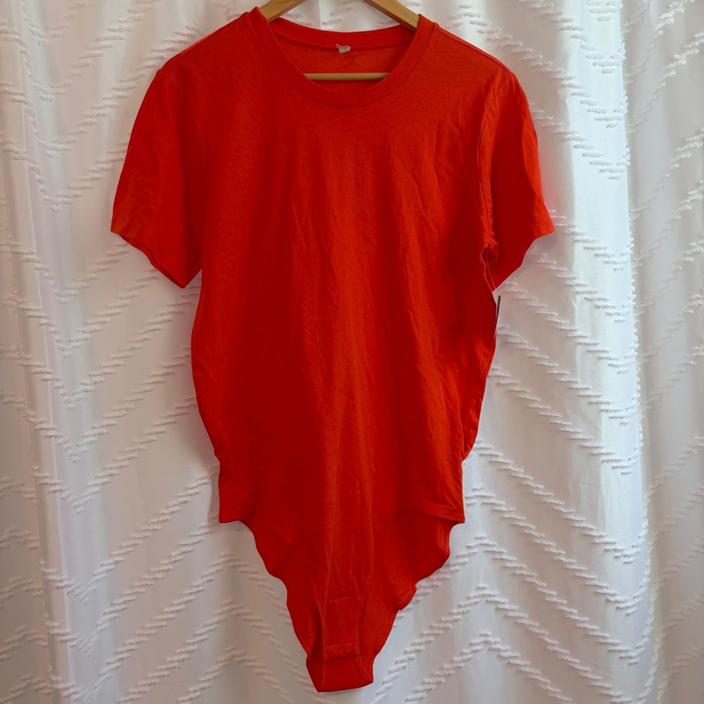 Free People Intimately FP Capri Orange Cotton Short Sleeve Bodysuit OB978023 L